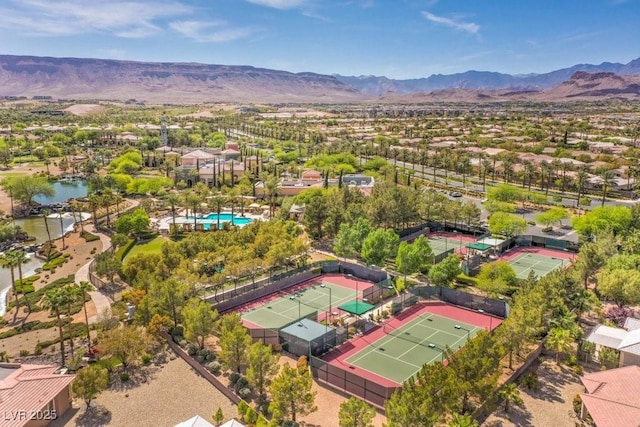 5162 Estasi St, Las Vegas, NV 89135 - aerial perspective of suburban area featuring mountains and a pool area