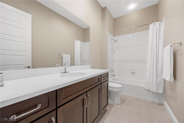 6700 Regency Stone Way, Las Vegas, NV 89148 - full bathroom featuring vanity, toilet, tile patterned floors, shower / tub combo with curtain, and baseboards