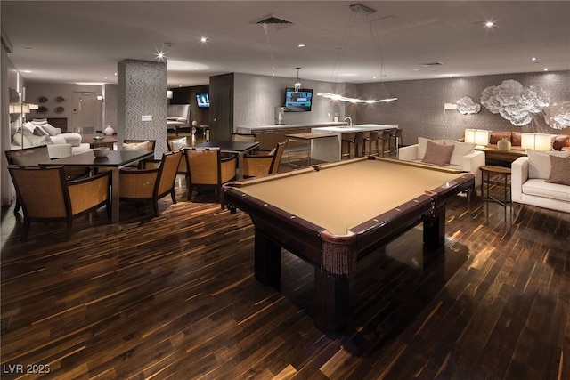 8255 Las Vegas Blvd Unit 1219, Las Vegas, NV 89123 - game room with dark wood-type flooring, bar with sink, billiards, and recessed lighting