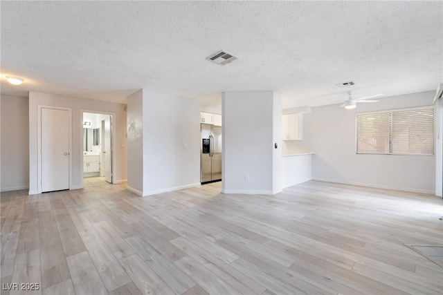 6871 Tamarus St Unit 204, Las Vegas, NV 89119 - unfurnished living room with a textured ceiling, ceiling fan, light wood-style flooring, and baseboards