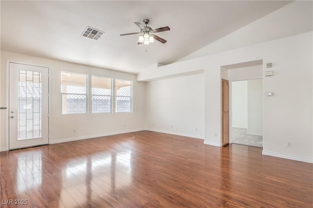 202 Twin Creek St, Henderson, NV 89074 - empty room featuring vaulted ceiling, ceiling fan, wood finished floors, and baseboards