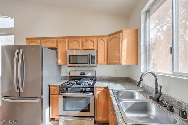 202 Twin Creek St, Henderson, NV 89074 - kitchen with appliances with stainless steel finishes, a sink, light brown cabinets, and light countertops