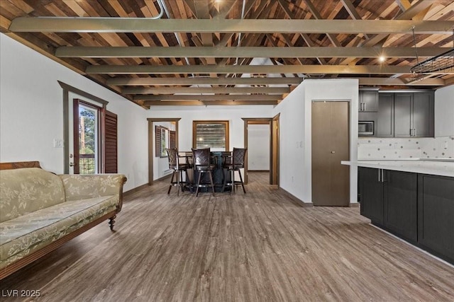 3971 Arlberg Way, Mount Charleston, NV 89124 - living area with wood finished floors, beamed ceiling, and baseboards
