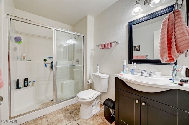 5000 Red Rock St Unit 248, Las Vegas, NV 89118 - bathroom with vanity, a stall shower, tile patterned floors, and a textured wall