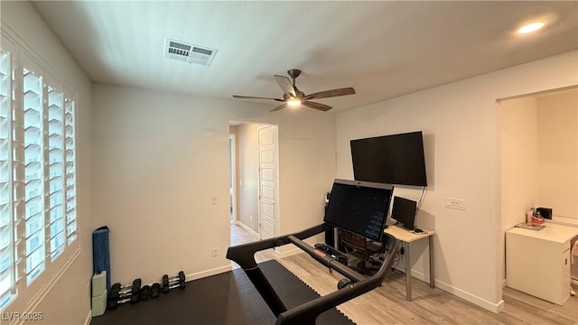 754 Agate Hills St, Las Vegas, NV 89138 - workout area with ceiling fan, baseboards, and wood finished floors