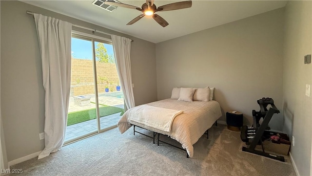 754 Agate Hills St, Las Vegas, NV 89138 - bedroom featuring access to exterior, carpet flooring, baseboards, and a ceiling fan