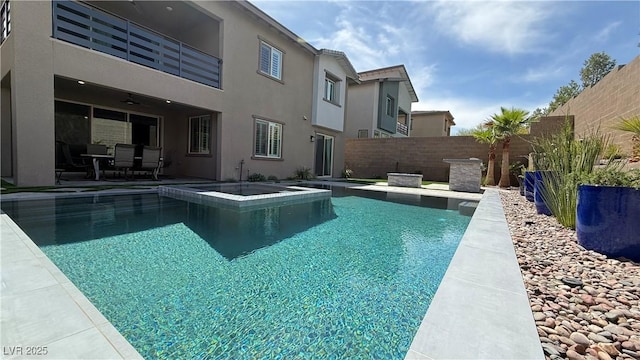 754 Agate Hills St, Las Vegas, NV 89138 - view of pool with a fenced backyard, ceiling fan, and a patio