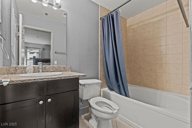 4200 S Valley View Blvd Unit 1007, Las Vegas, NV 89103 - bathroom with vanity, toilet, shower / tub combo, tile patterned floors, and a textured wall