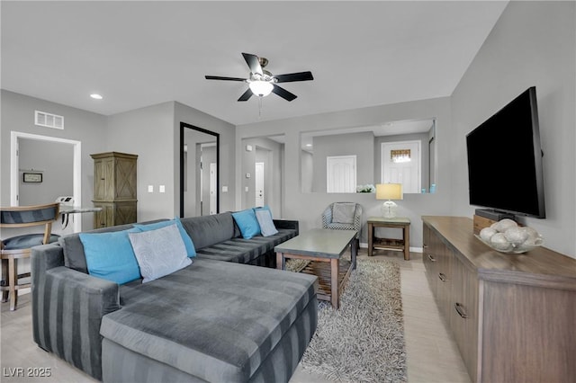 708 Kibbey St, Las Vegas, NV 89178 - living area featuring a ceiling fan, recessed lighting, and baseboards