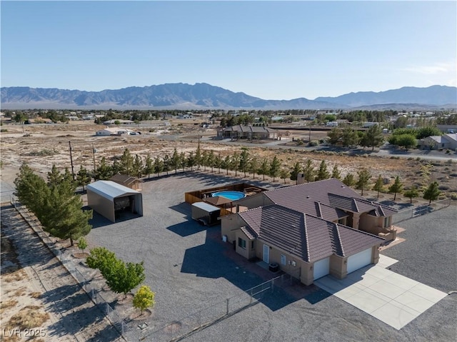 1361 Moose St, Pahrump, NV 89048 - aerial view of property and surrounding area with a mountain backdrop and a desert landscape