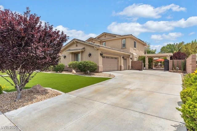7001 Via Locanda Ave, Las Vegas, NV 89131 - view of front of home featuring stucco siding, concrete driveway, a gate, and an attached garage
