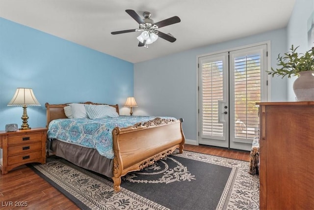 7001 Via Locanda Ave, Las Vegas, NV 89131 - bedroom featuring access to outside, wood finished floors, a ceiling fan, and baseboards
