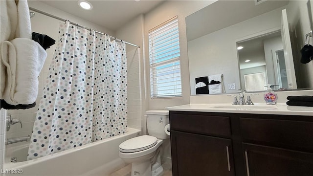 2924 Sunday Silence Rd, North Las Vegas, NV 89086 - full bath with vanity, toilet, shower / tub combo with curtain, healthy amount of natural light, and recessed lighting