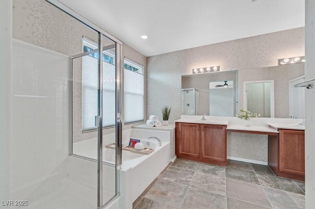 4020 Recktenwall Ave, North Las Vegas, NV 89081 - bathroom with double vanity, a shower stall, and a bath