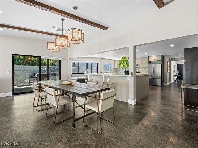 2104 Plaza De La Candela, Las Vegas, NV 89102 - dining room featuring a chandelier, beamed ceiling, baseboards, and recessed lighting