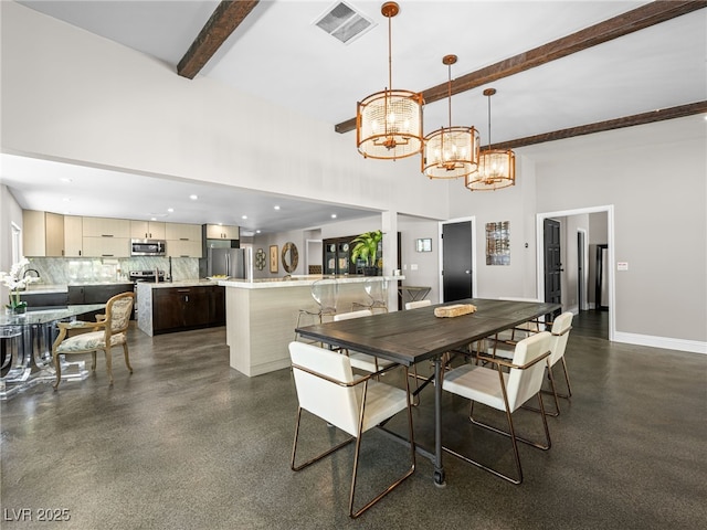 2104 Plaza De La Candela, Las Vegas, NV 89102 - dining area with beamed ceiling, a chandelier, a towering ceiling, recessed lighting, and baseboards