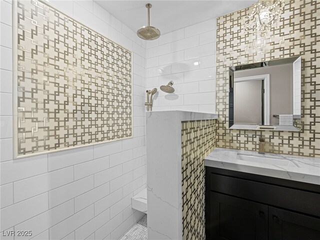 2104 Plaza De La Candela, Las Vegas, NV 89102 - full bathroom with tile walls, a walk in shower, and vanity