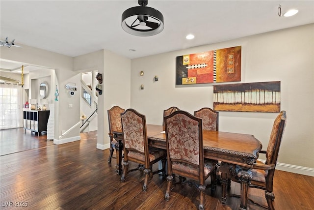 6714 Flamenco Ct, Las Vegas, NV 89139 - dining area featuring wood finished floors, recessed lighting, and stairway