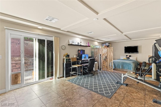 6714 Flamenco Ct, Las Vegas, NV 89139 - tiled home office with coffered ceiling and beamed ceiling