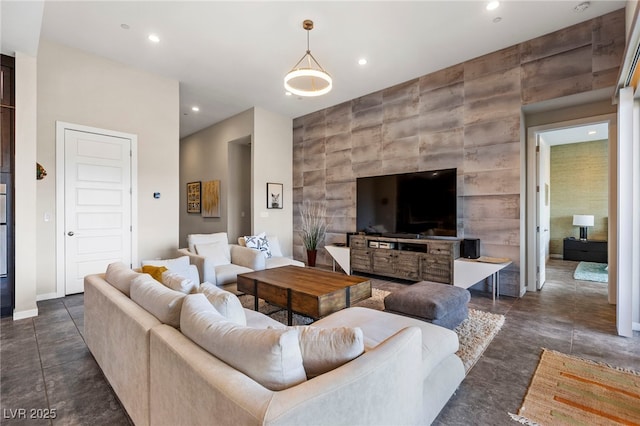 11672 Barga Ct, Las Vegas, NV 89138 - living room with recessed lighting, an accent wall, and baseboards