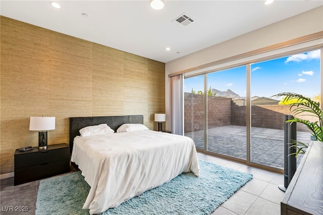 11672 Barga Ct, Las Vegas, NV 89138 - bedroom featuring access to outside, recessed lighting, and light tile patterned floors