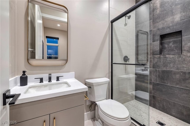 10781 Agate Cliffs Ave, Las Vegas, NV 89135 - bathroom with toilet, vanity, and a stall shower