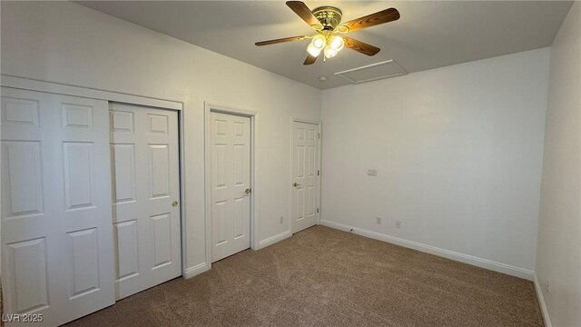 10066 Golden Bluff Ave, Las Vegas, NV 89148 - unfurnished bedroom with attic access, carpet flooring, baseboards, and ceiling fan