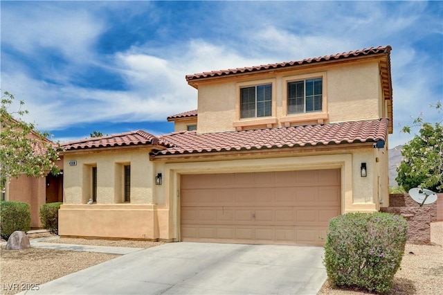 4308 Desert Haven Ave, North Las Vegas, NV 89085 - mediterranean / spanish-style home featuring driveway, stucco siding, a tile roof, and a garage