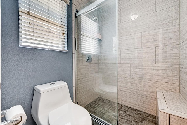 4308 Desert Haven Ave, North Las Vegas, NV 89085 - full bath featuring toilet, a stall shower, and a textured wall