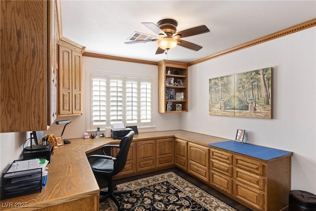 5104 Burr Oak Dr, Las Vegas, NV 89130 - home office featuring a ceiling fan and ornamental molding
