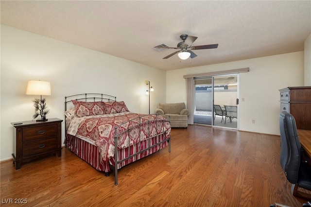 4219 E Pinecrest Cir, Las Vegas, NV 89121 - bedroom with access to outside, wood finished floors, and ceiling fan