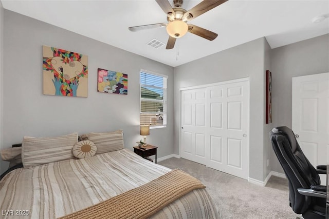 7115 Calvert Cliffs St, North Las Vegas, NV 89084 - bedroom with baseboards, carpet flooring, a closet, and a ceiling fan