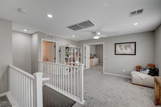 4160 Elegant Chateau St, Las Vegas, NV 89135 - hall featuring an upstairs landing, carpet flooring, baseboards, and recessed lighting