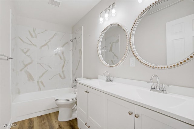 7813 Paper Flower Ct, Las Vegas, NV 89128 - bathroom with wood finished floors, double vanity, and tub / shower combination