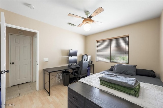 3121 Fontana Colony Ct, North Las Vegas, NV 89031 - bedroom featuring ceiling fan, light wood-type flooring, and an office area