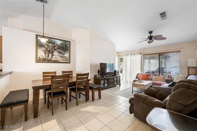 3121 Fontana Colony Ct, North Las Vegas, NV 89031 - living area with lofted ceiling, light tile patterned floors, and ceiling fan