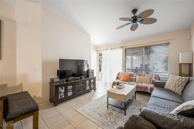 3121 Fontana Colony Ct, North Las Vegas, NV 89031 - living area featuring lofted ceiling, a ceiling fan, and light tile patterned flooring