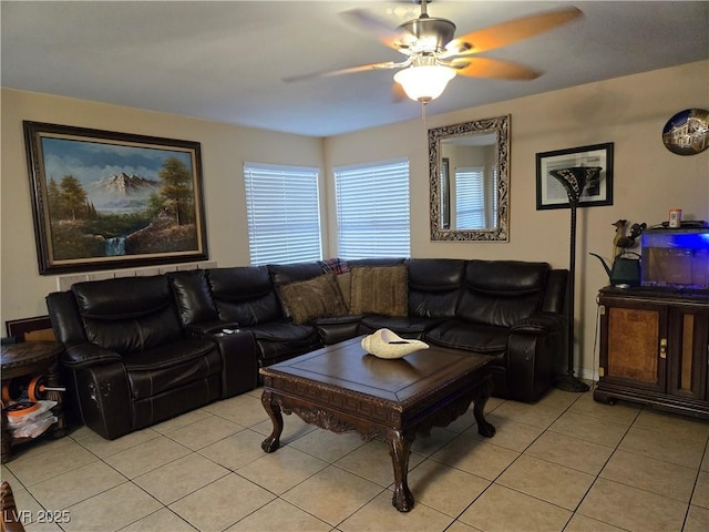 4612 Supreme Ct, Las Vegas, NV 89110 - living area with light tile patterned floors and ceiling fan