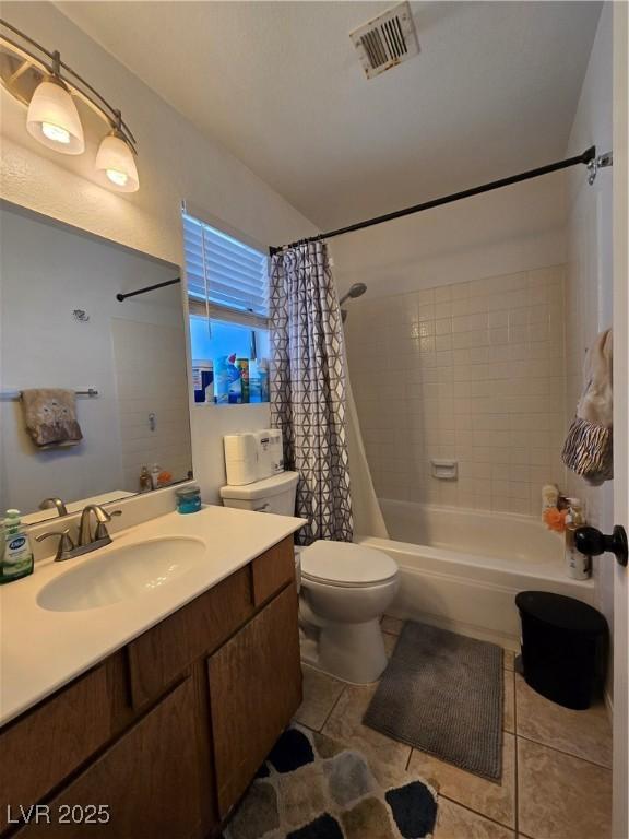4612 Supreme Ct, Las Vegas, NV 89110 - bathroom with vanity, shower / bath combo, toilet, and tile patterned flooring