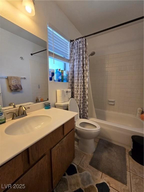 4612 Supreme Ct, Las Vegas, NV 89110 - full bath featuring vanity, shower / bath combo with shower curtain, tile patterned flooring, and toilet