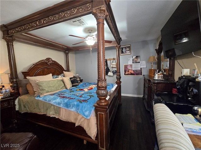 4612 Supreme Ct, Las Vegas, NV 89110 - bedroom featuring wood finished floors, baseboards, a ceiling fan, and decorative columns