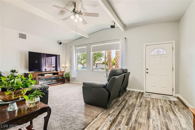 5217 Champions Ave, Las Vegas, NV 89142 - living room with ceiling fan, wood finished floors, and baseboards