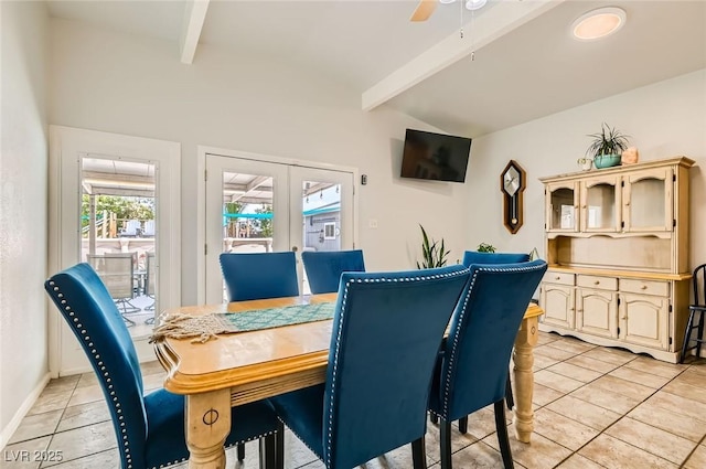 5217 Champions Ave, Las Vegas, NV 89142 - dining room featuring french doors, ceiling fan, light tile patterned floors, and baseboards