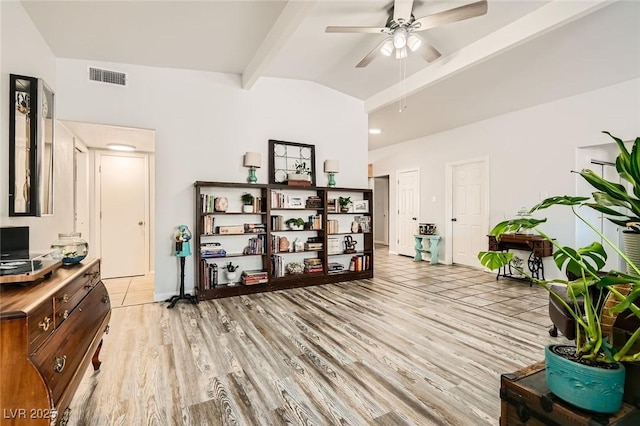 5217 Champions Ave, Las Vegas, NV 89142 - home office with a ceiling fan and light wood-style floors