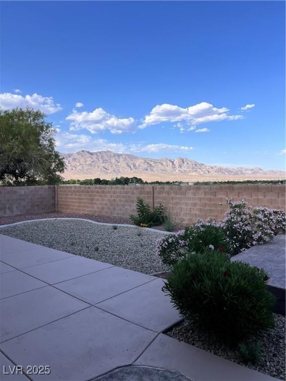 8616 Willow Cabin St, Las Vegas, NV 89131 - fenced backyard featuring a mountain view and a patio area
