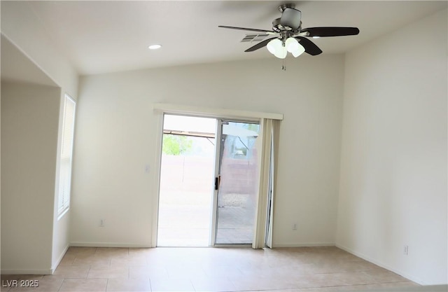 5112 Foggia Ave, Las Vegas, NV 89130 - spare room featuring ceiling fan, baseboards, vaulted ceiling, and recessed lighting