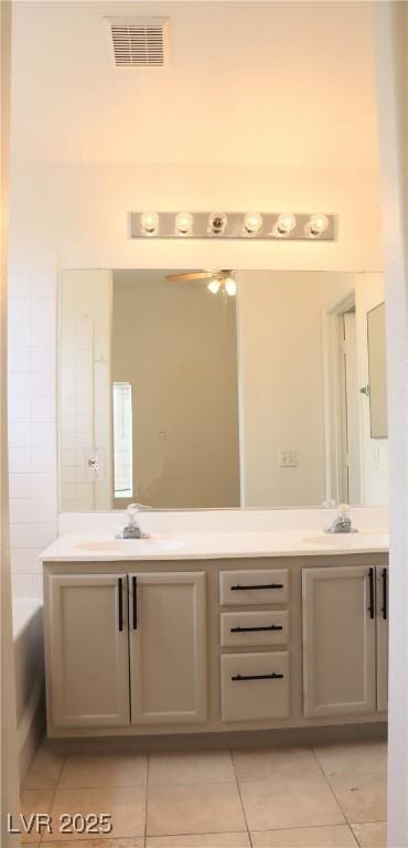 5112 Foggia Ave, Las Vegas, NV 89130 - full bathroom featuring tile patterned floors, double vanity, and a ceiling fan