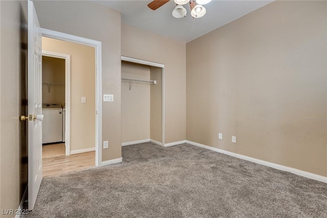 8745 Dodds Canyon St, Las Vegas, NV 89131 - unfurnished bedroom with washer / dryer, carpet, a closet, and ceiling fan