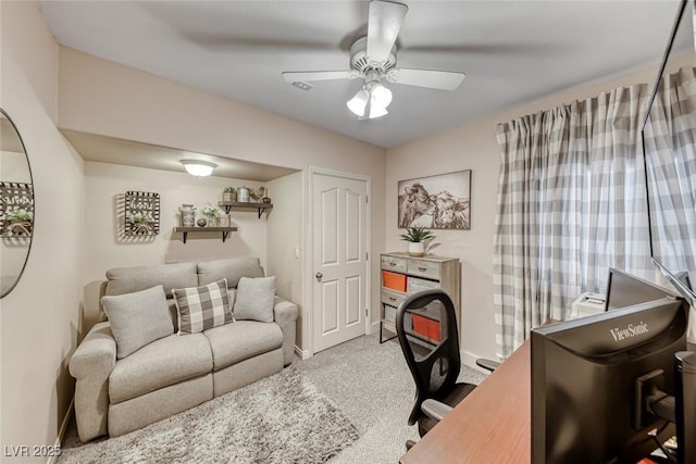 7670 Descanso Ln, Las Vegas, NV 89123 - carpeted home office featuring a ceiling fan and baseboards