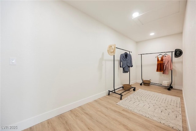 1917 N Moapa Valley Blvd, Logandale, NV 89021 - workout area featuring attic access, wood finished floors, baseboards, and recessed lighting
